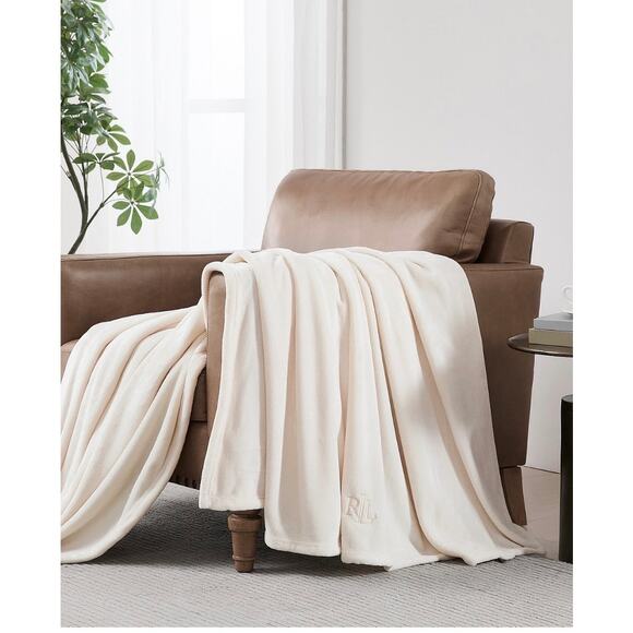 Lauren Ralph Lauren Micromink Blanket Full Queen Cream Ultra Soft Plush NEW - Picture 2 of 6